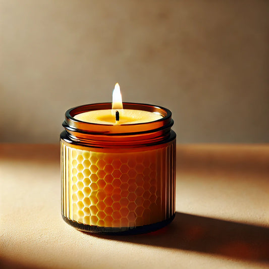 100% Bee's Wax Candle - Amber Glass Jar - Lemon Grass