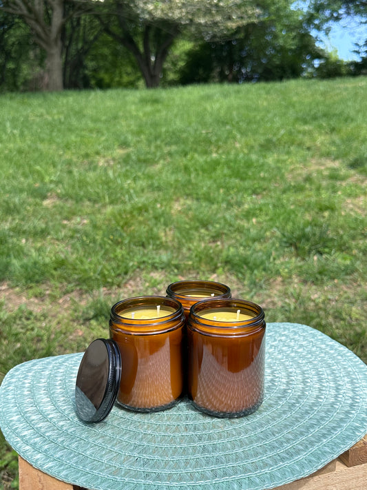 8oz Amber Jar Beeswax Candle – Signature Bee Collection