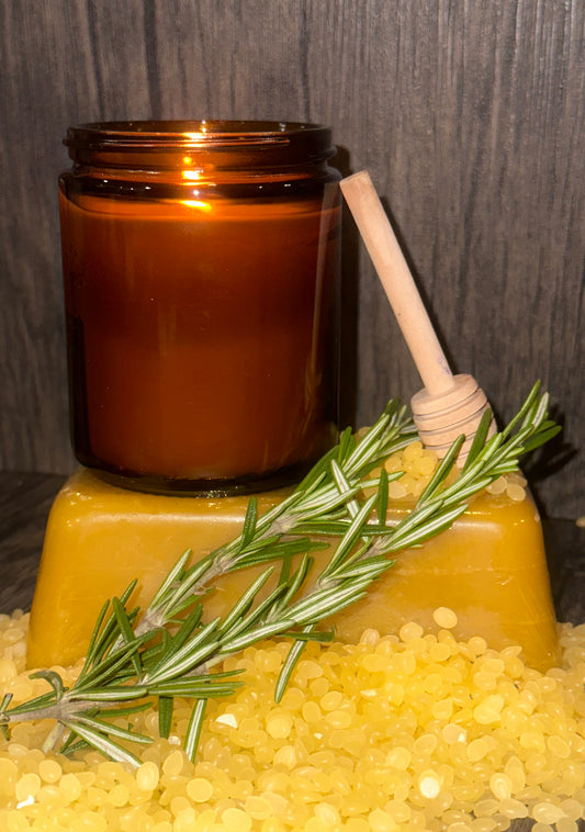 100% Bee's Wax Candle - Amber Glass Jar - Rosemary